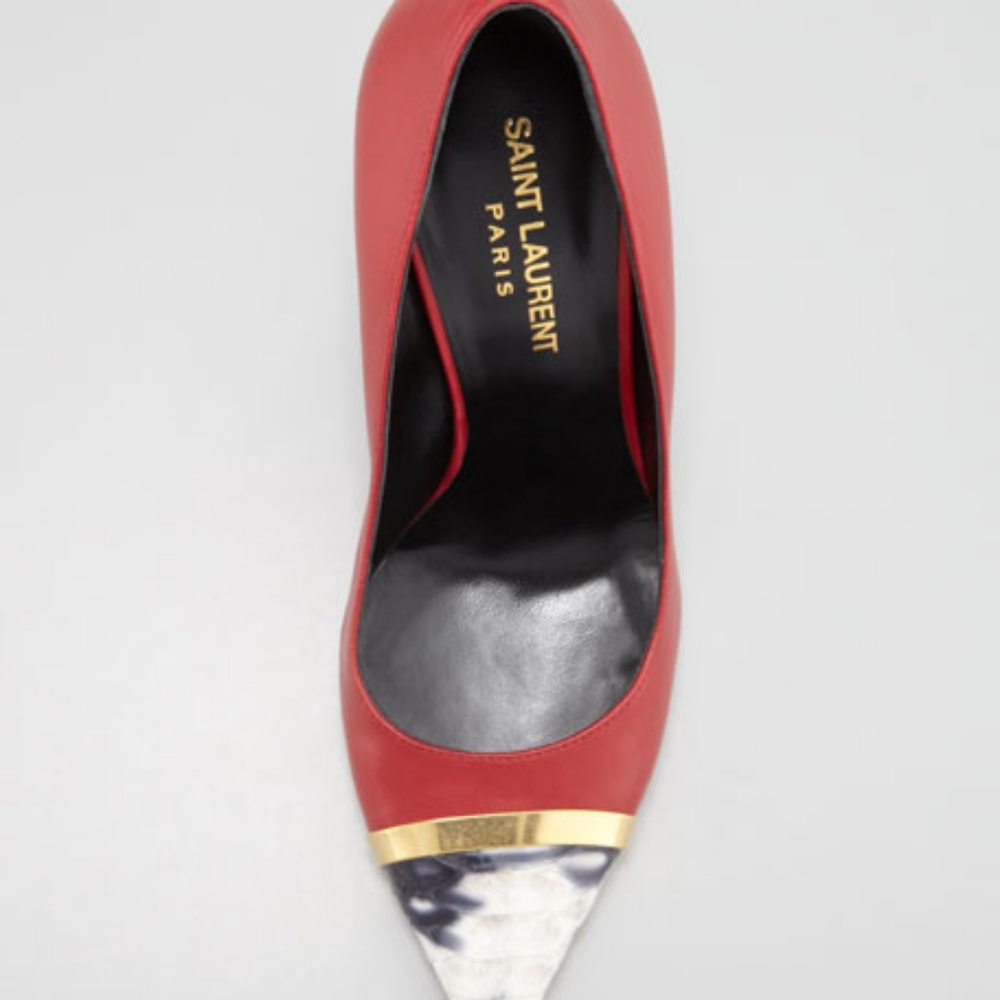 Saint laurent Pointed-Toe Python-Cap Pump, Red - Picture 9 of 16